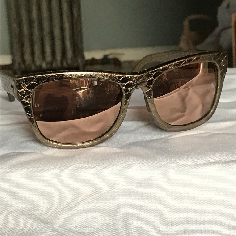 Linda Farrow Luxe Mirrored Gold Python Sunglasses - image 1